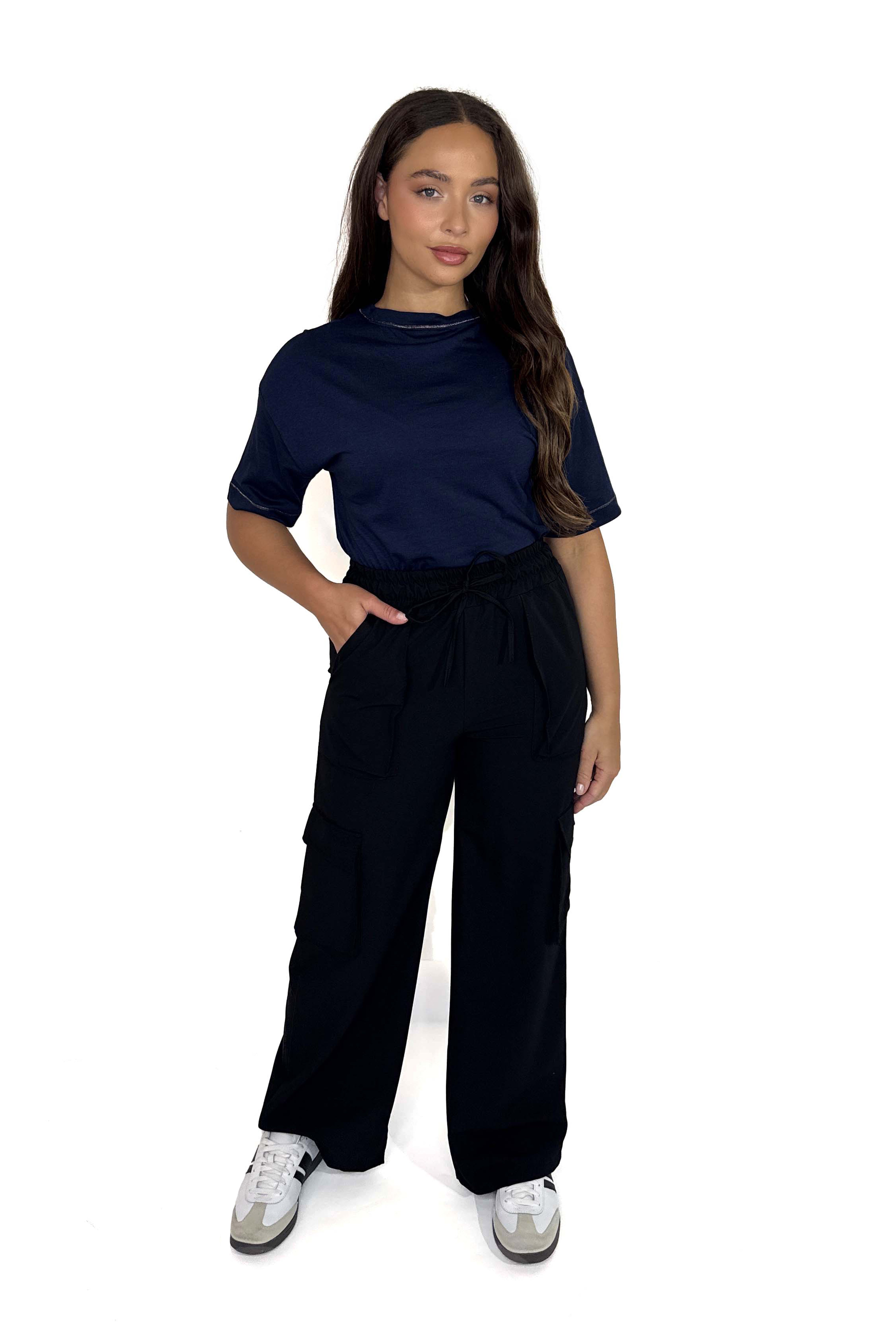 Wholesale Women's Drawstring Wide Leg Large Pocket Cargo Trousers (PACK OF 6)
