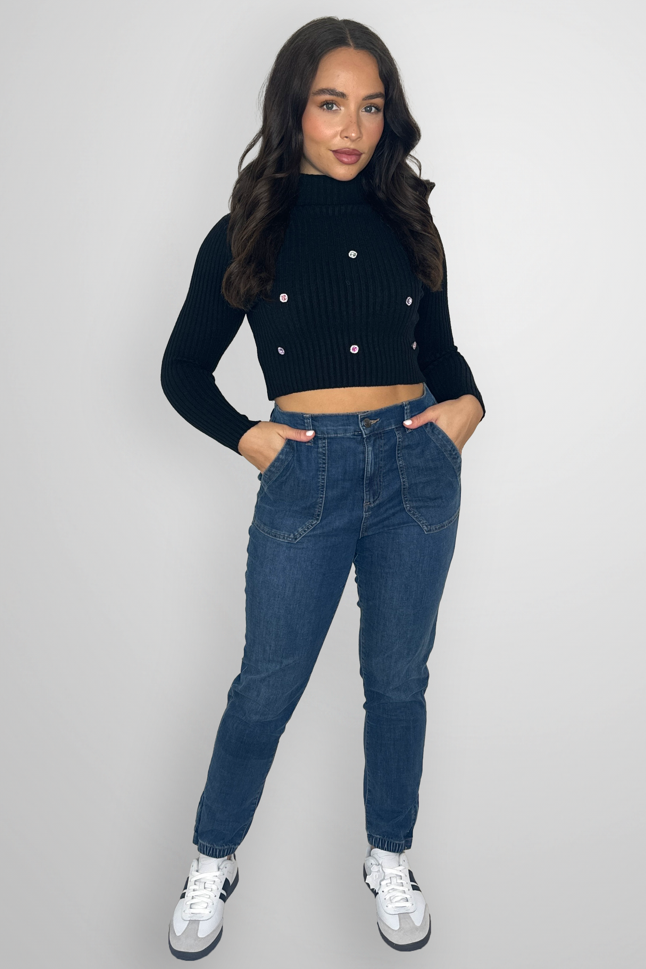 Elasticated Waist Tapered Leg Denim Joggers-SinglePrice