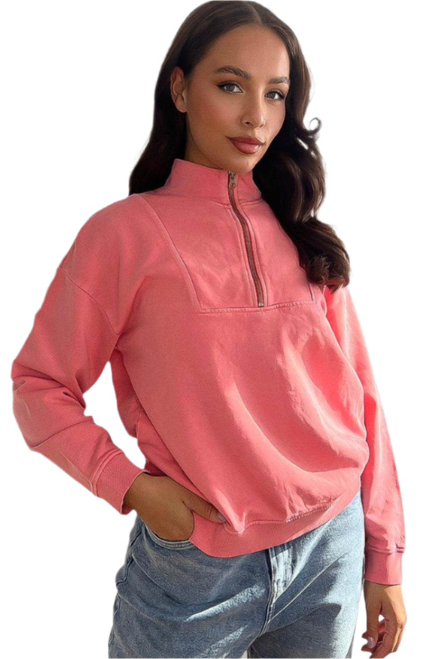 100% Cotton High Neck Zip Sweatshirt-SinglePrice