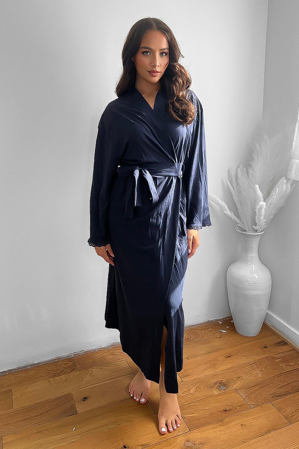 100% Cotton Lace Details Maxi Summer Robe-SinglePrice