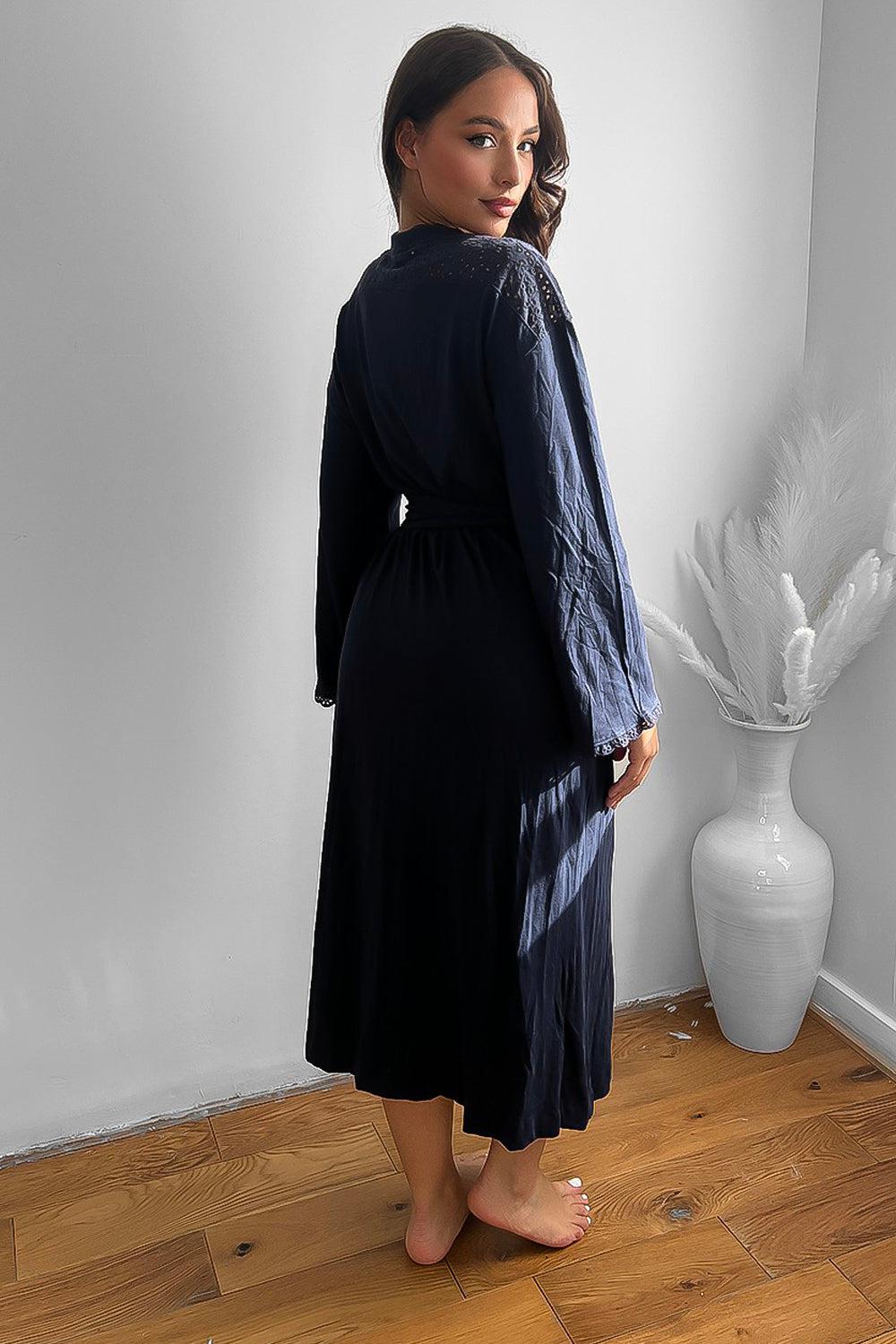 100% Cotton Lace Details Maxi Summer Robe-SinglePrice
