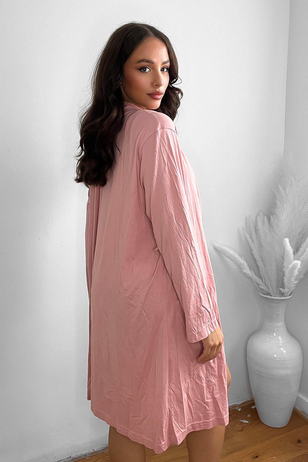Cotton Blend Slip Side Pockets Robe-SinglePrice