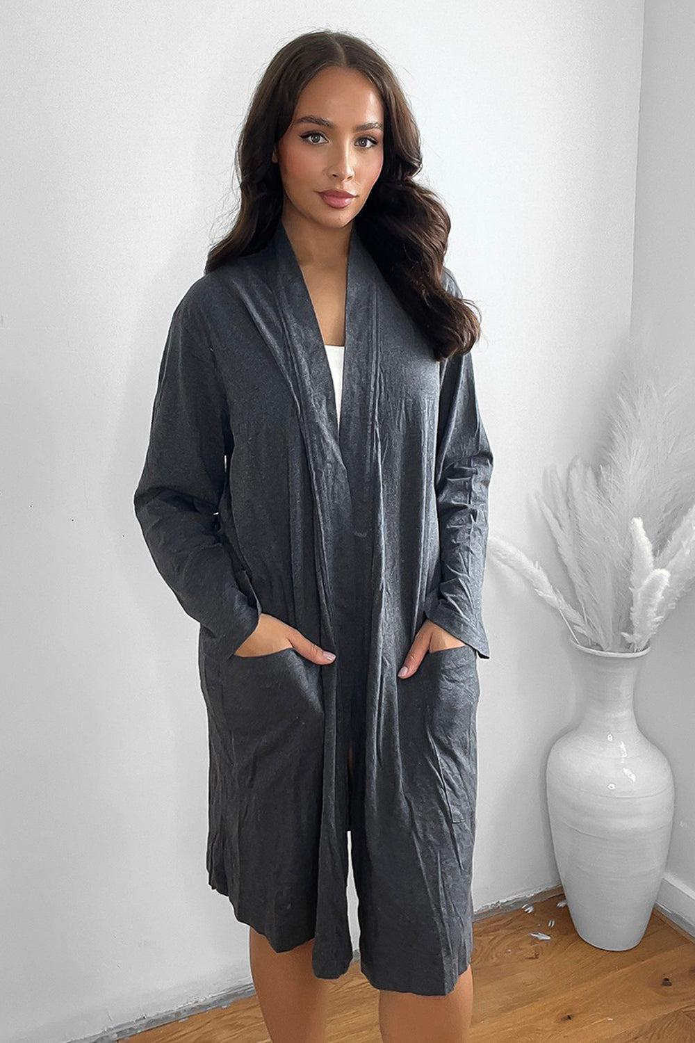 Cotton Blend Slip Side Pockets Robe-SinglePrice