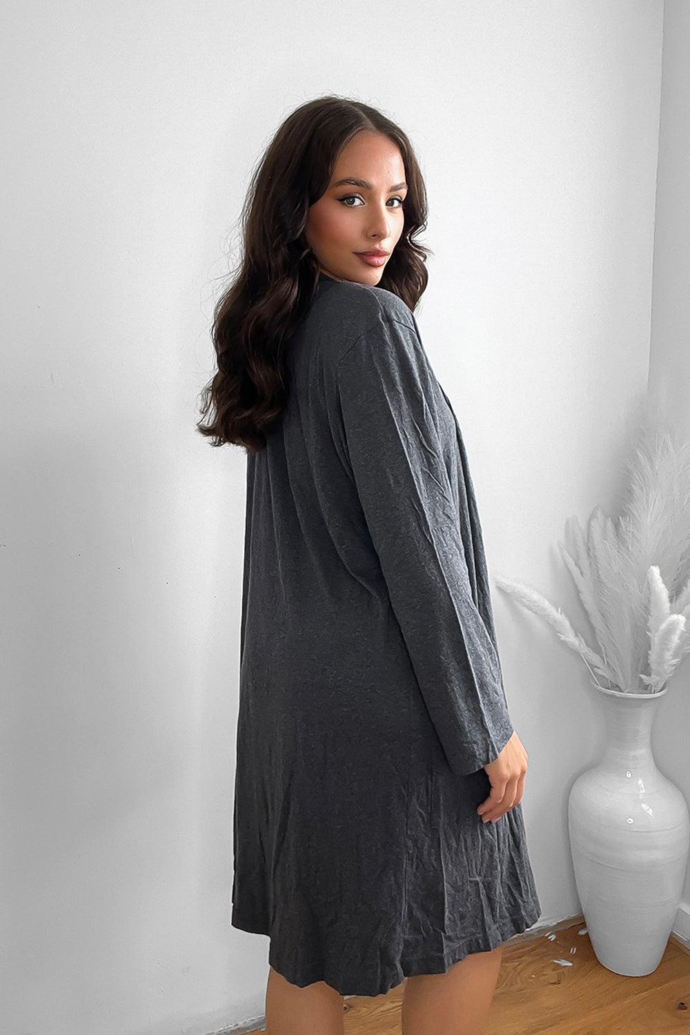 Cotton Blend Slip Side Pockets Robe-SinglePrice