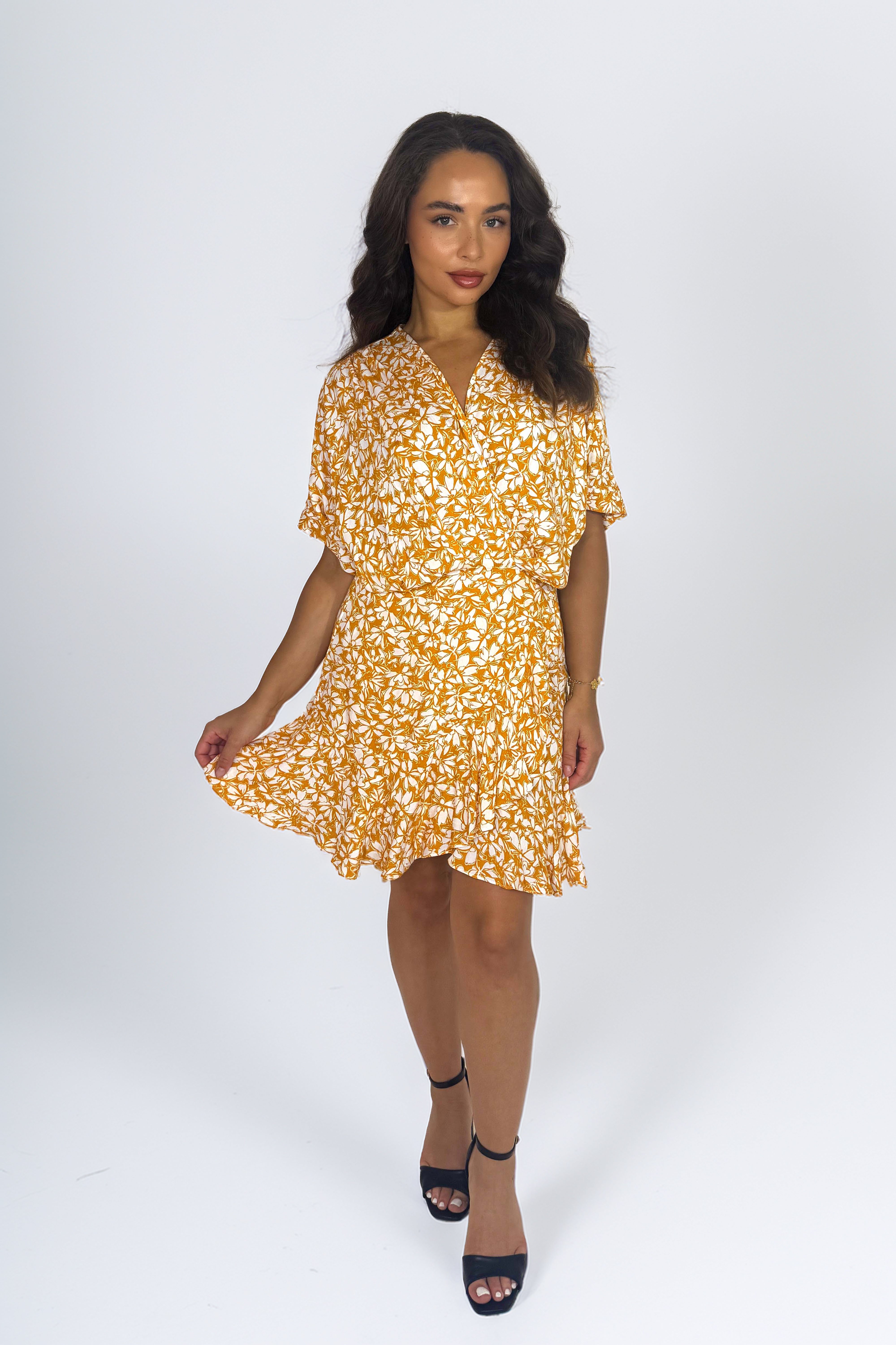 Floral Print Short Viscose Frill Dress