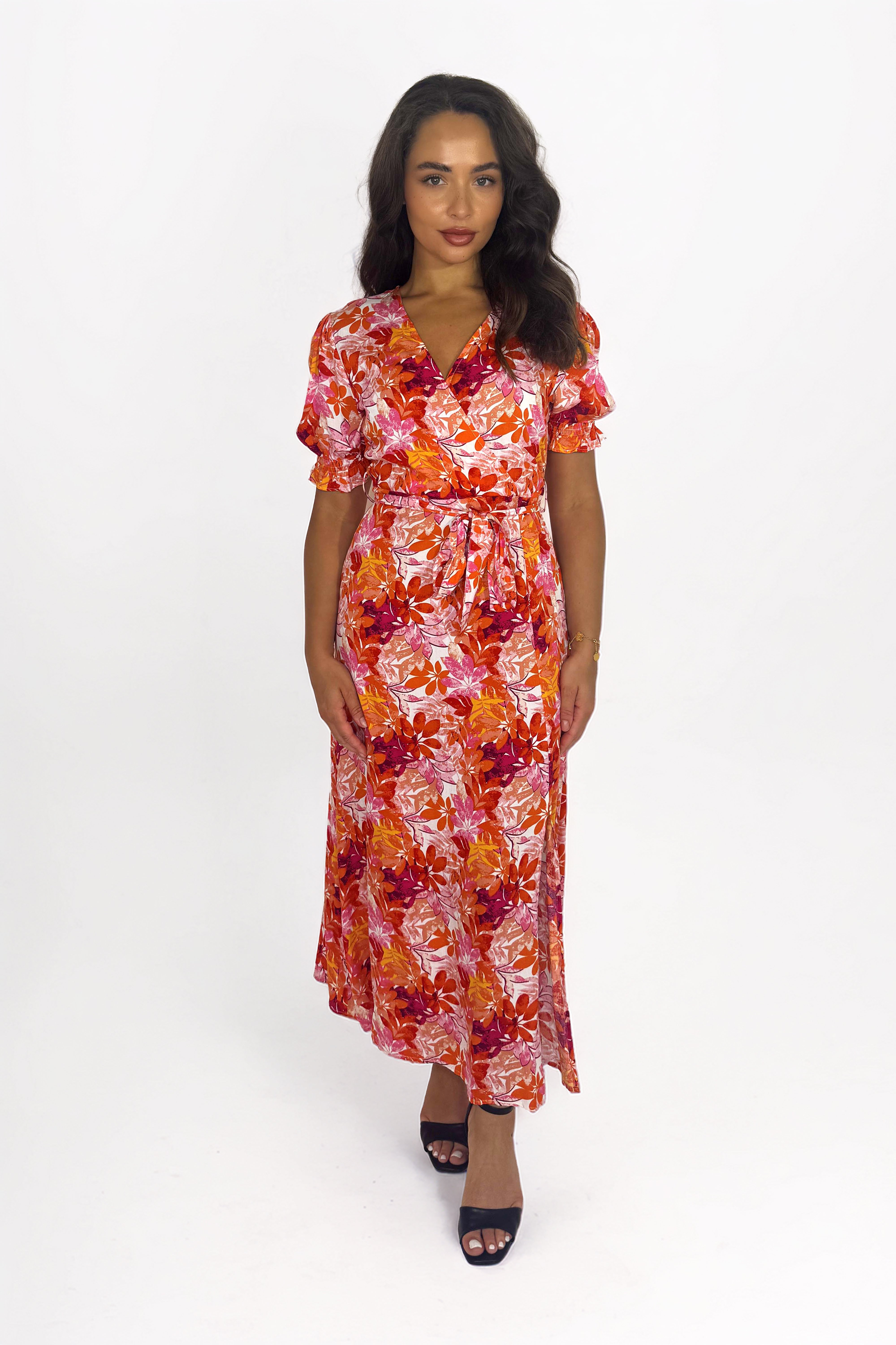 Vibrant Print Tie Up Viscose Flowy Summer Dress