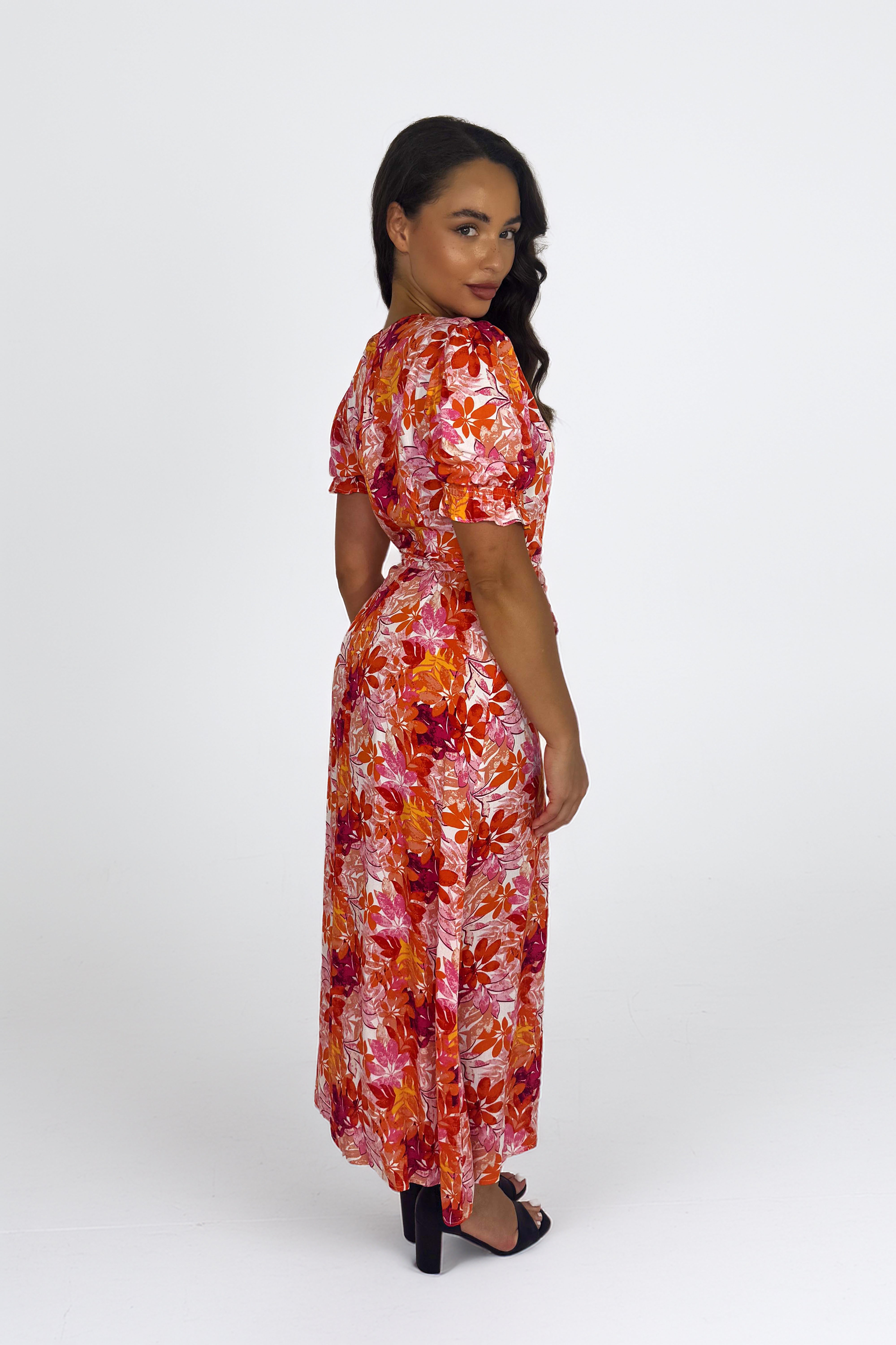 Vibrant Print Tie Up Viscose Flowy Summer Dress