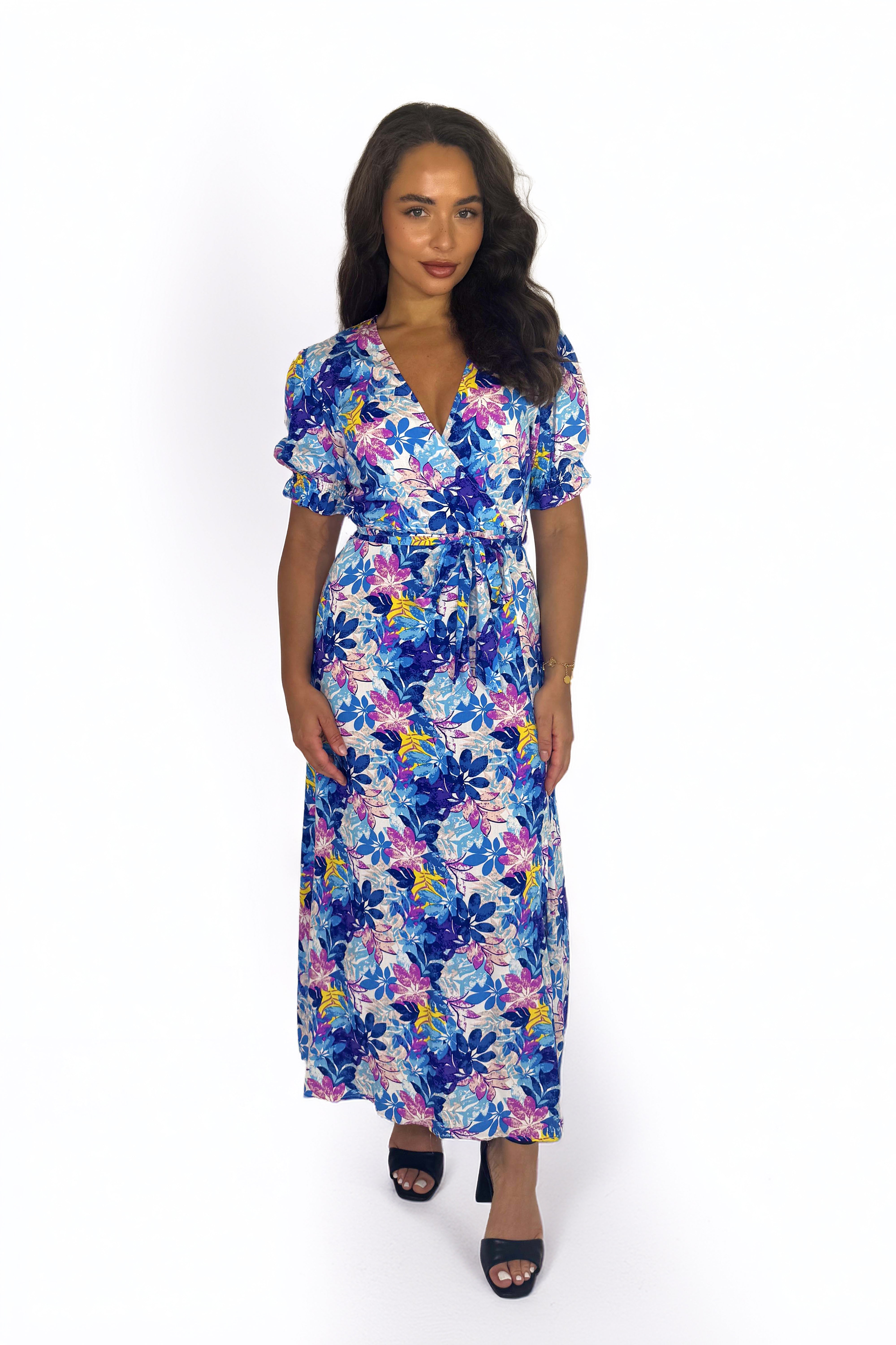 Vibrant Print Tie Up Viscose Flowy Summer Dress