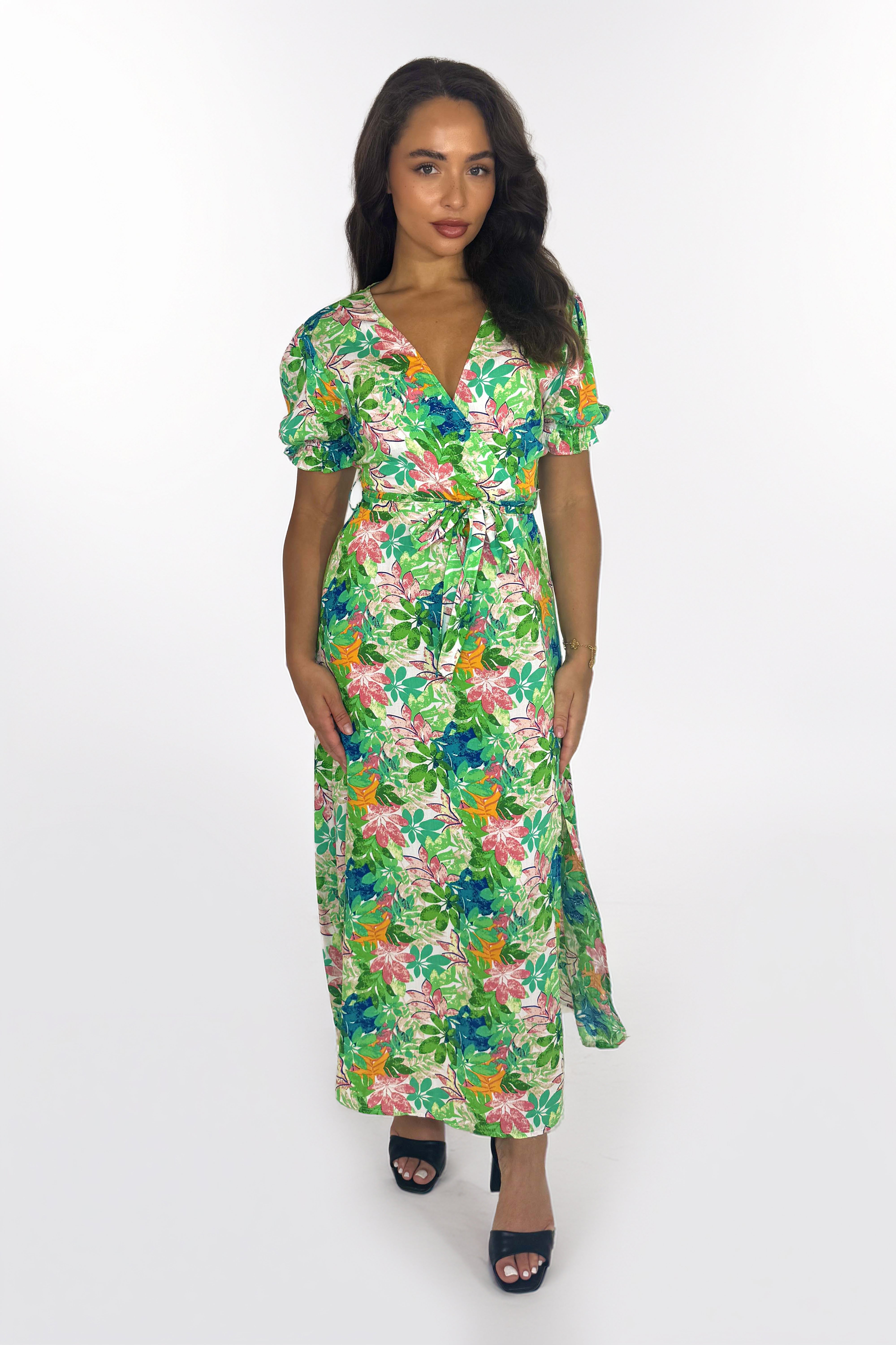 Vibrant Print Tie Up Viscose Flowy Summer Dress