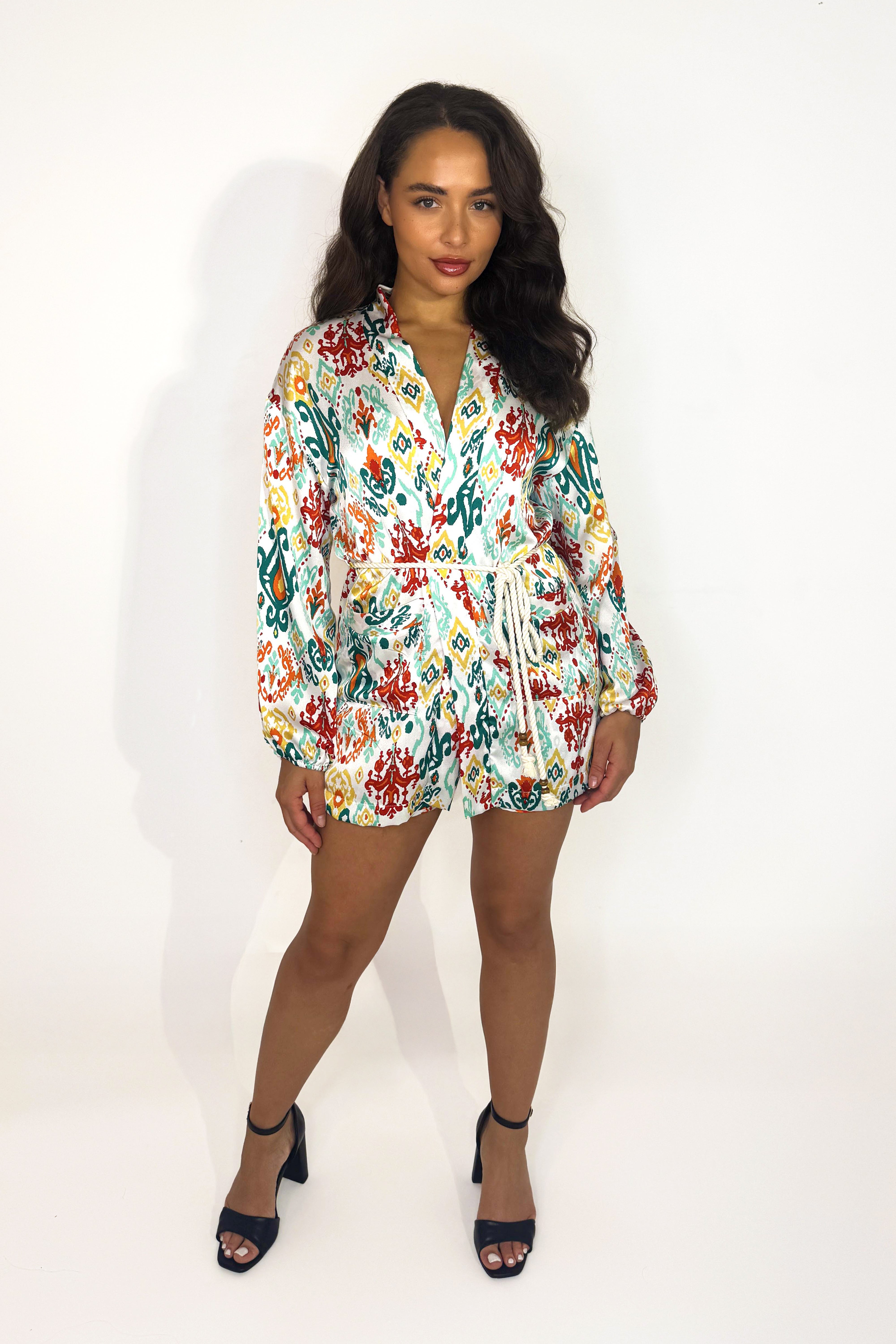 Urban Print Wrap Top And Shorts Satin Coord Set