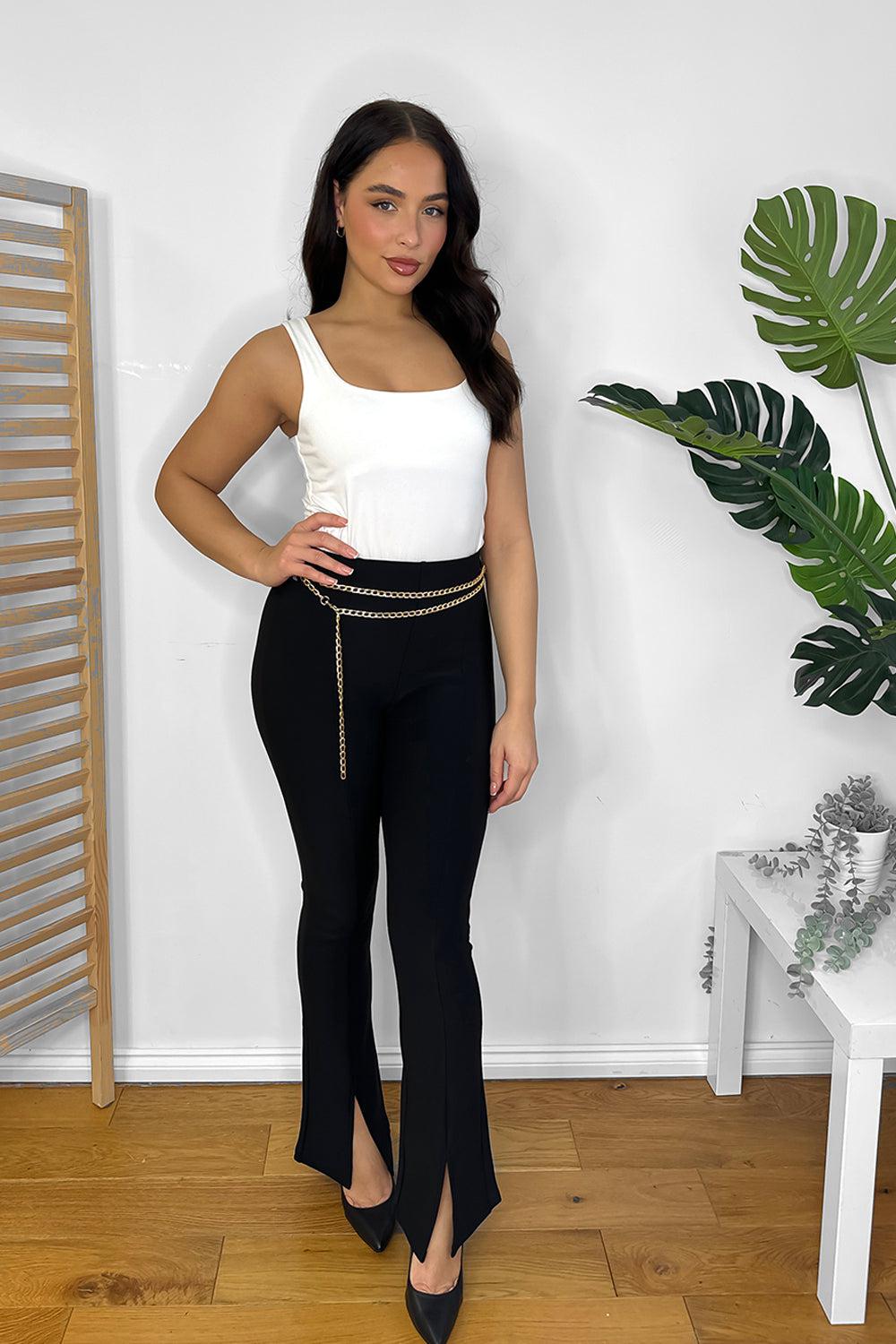 Split Leg Chain Belt Trousers-SinglePrice