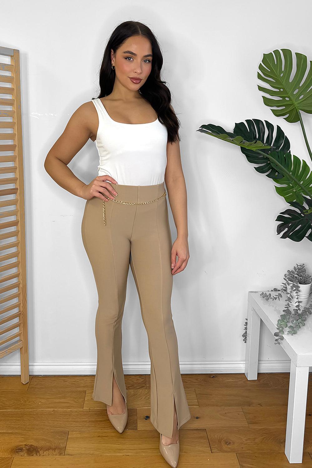Split Leg Chain Belt Trousers-SinglePrice
