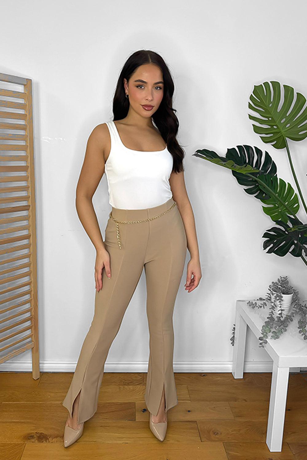 Split Leg Chain Belt Trousers-SinglePrice