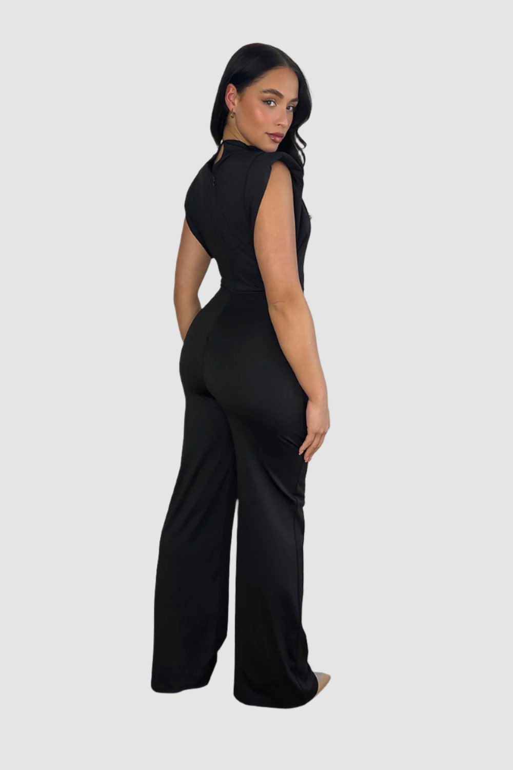 High Neck Short Sleeve Drapped Jumpsuit-SinglePrice