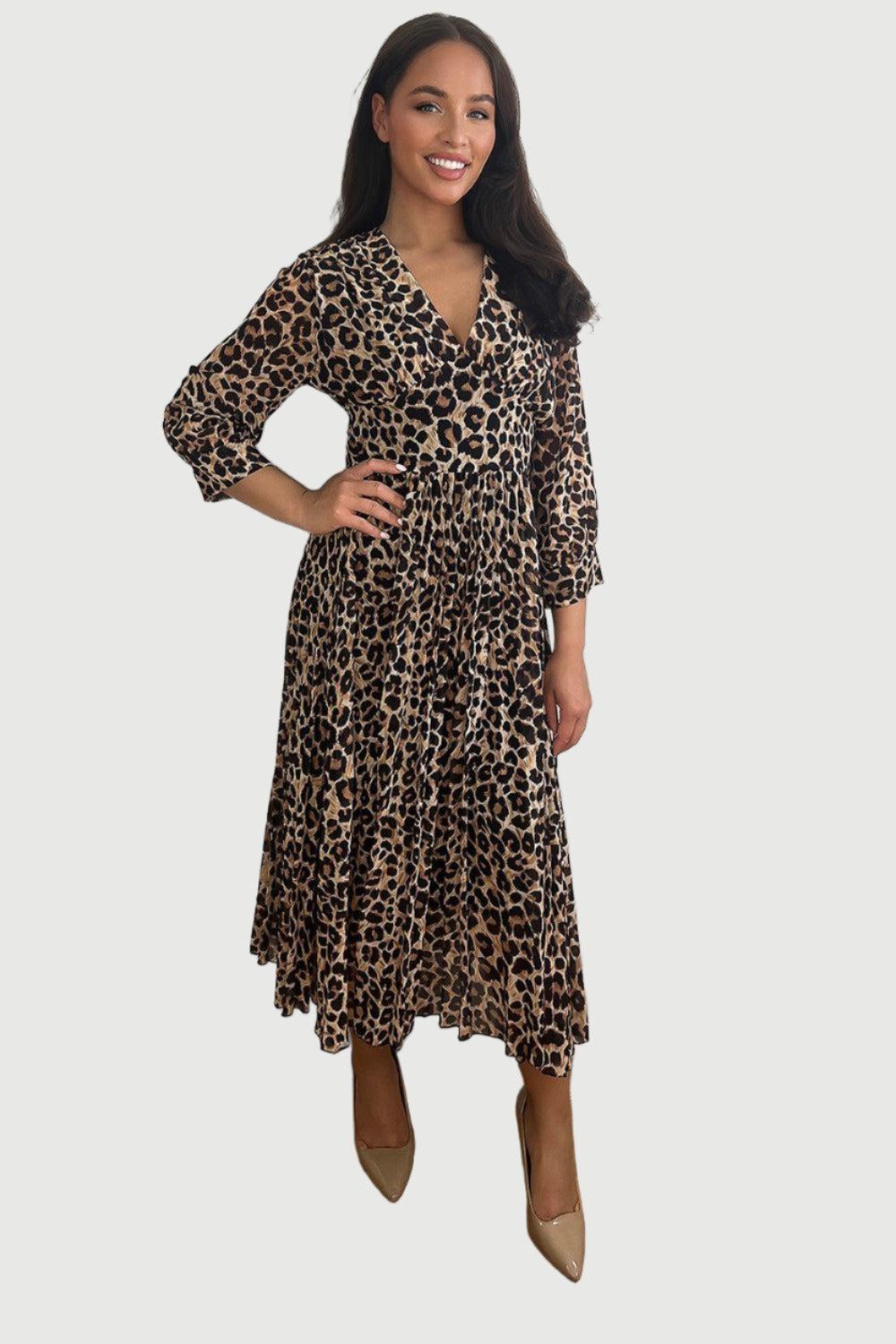 Black Leopard Print Chiffon V-Neck Maxi Dress-SinglePrice