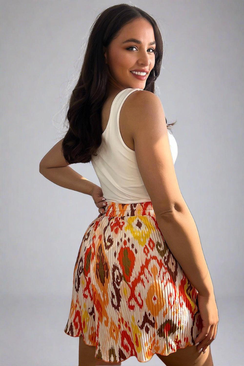 Multicolour Paisley Print Plisse Shorts-SinglePrice