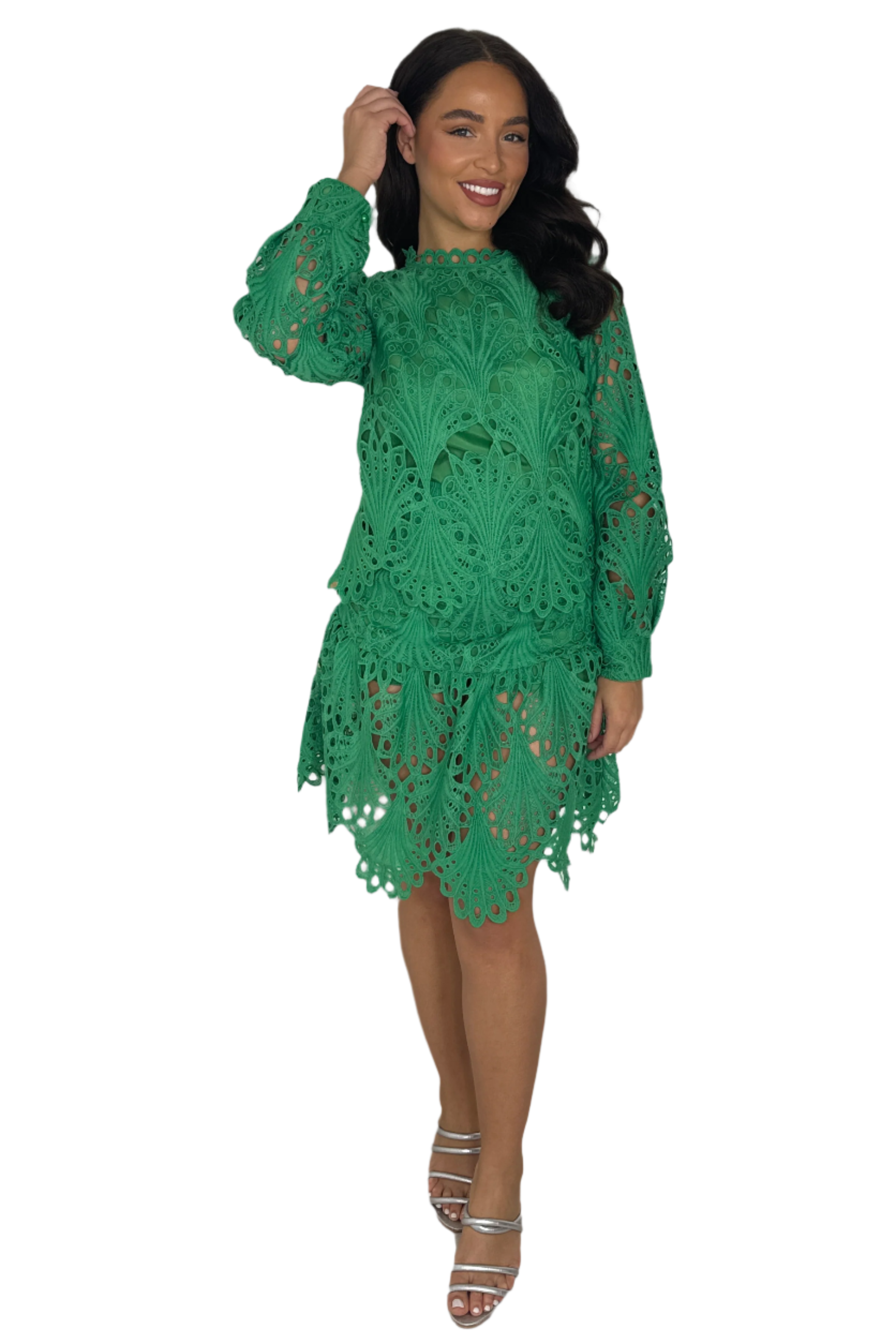 Crochet Long Sleeve Blouse And Skirt Co-ord Set-SinglePrice
