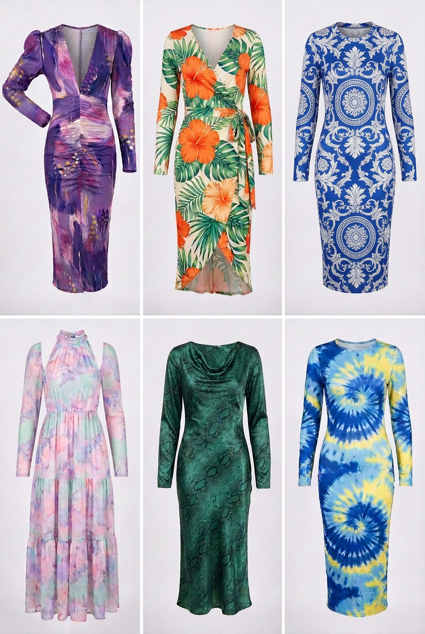 Wholesale Women's Mix Seasonal Printed Dresses (BOX 25)