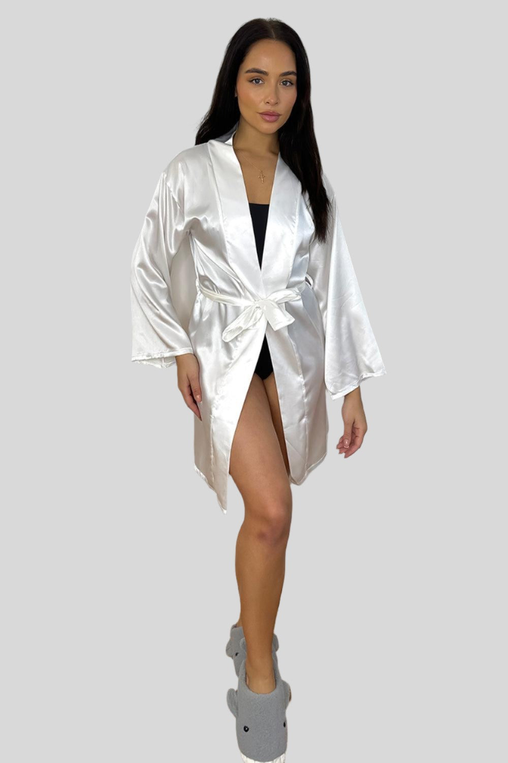 Wide Sleeves Belted Satin House Gown-SinglePrice