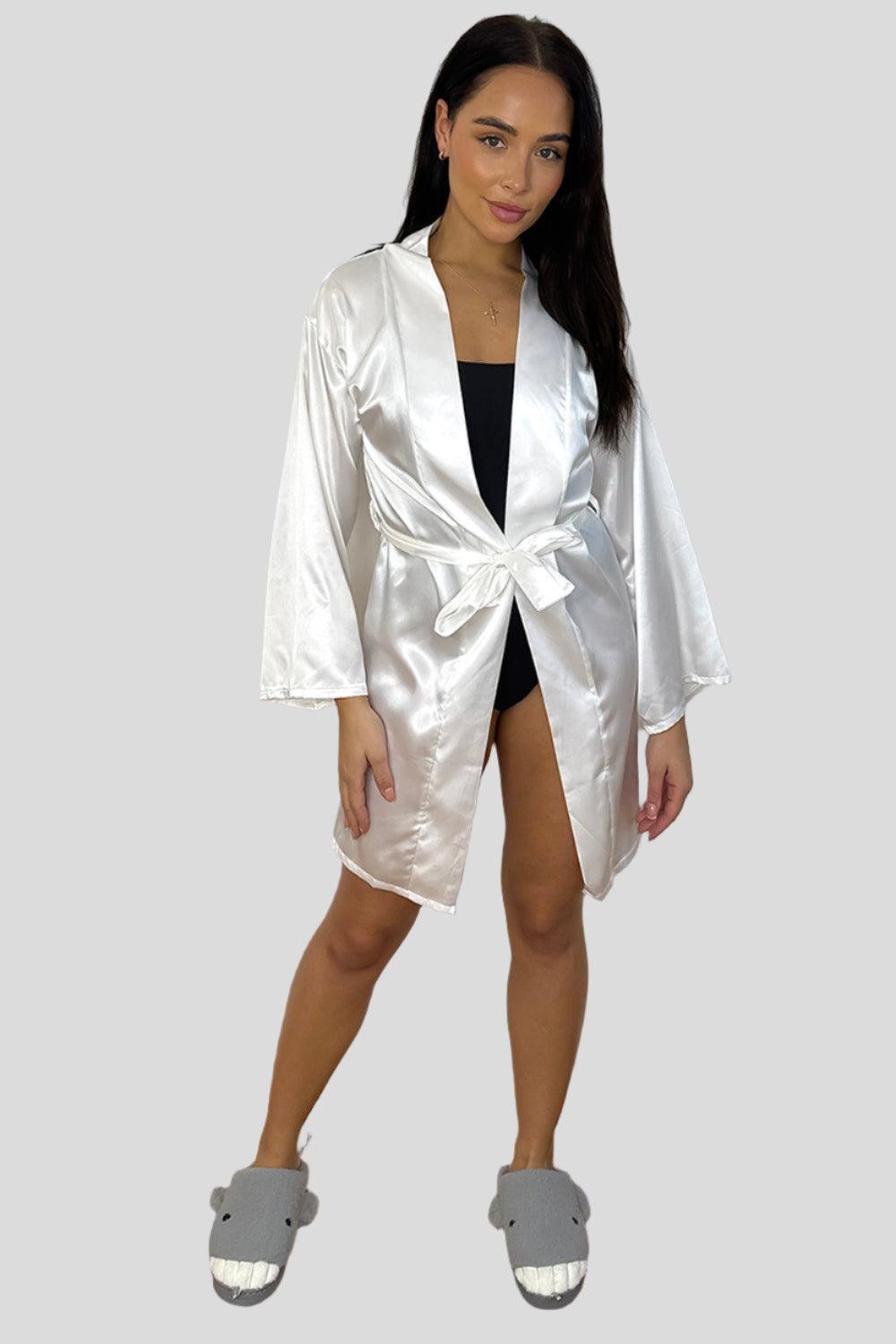 Wide Sleeves Belted Satin House Gown-SinglePrice