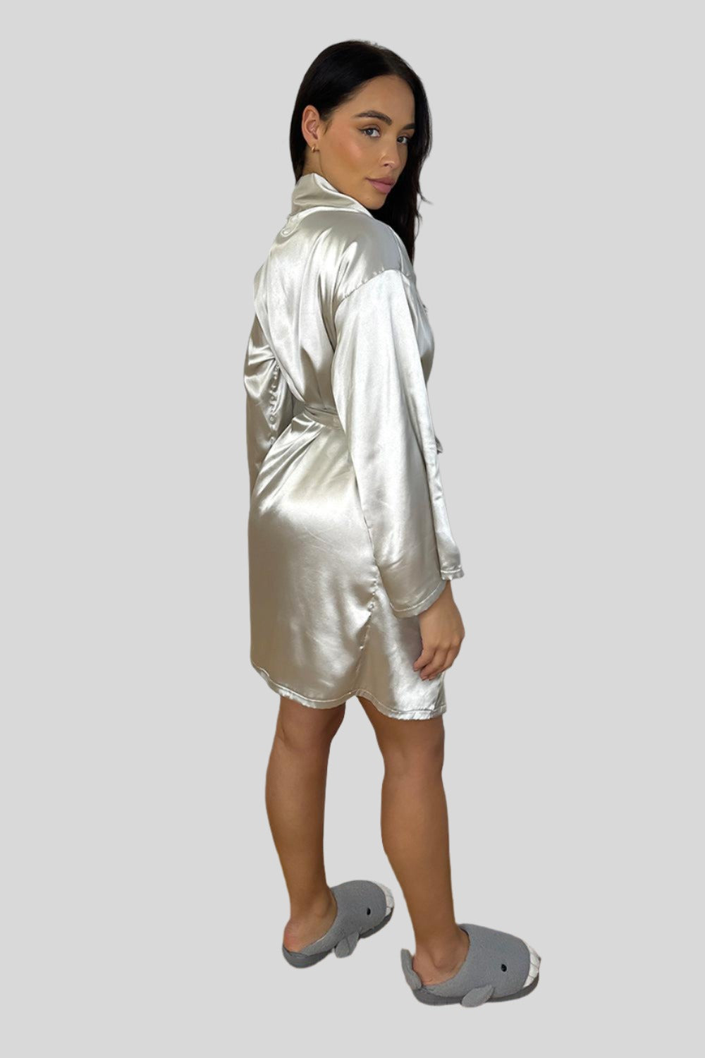 Wide Sleeves Belted Satin House Gown-SinglePrice