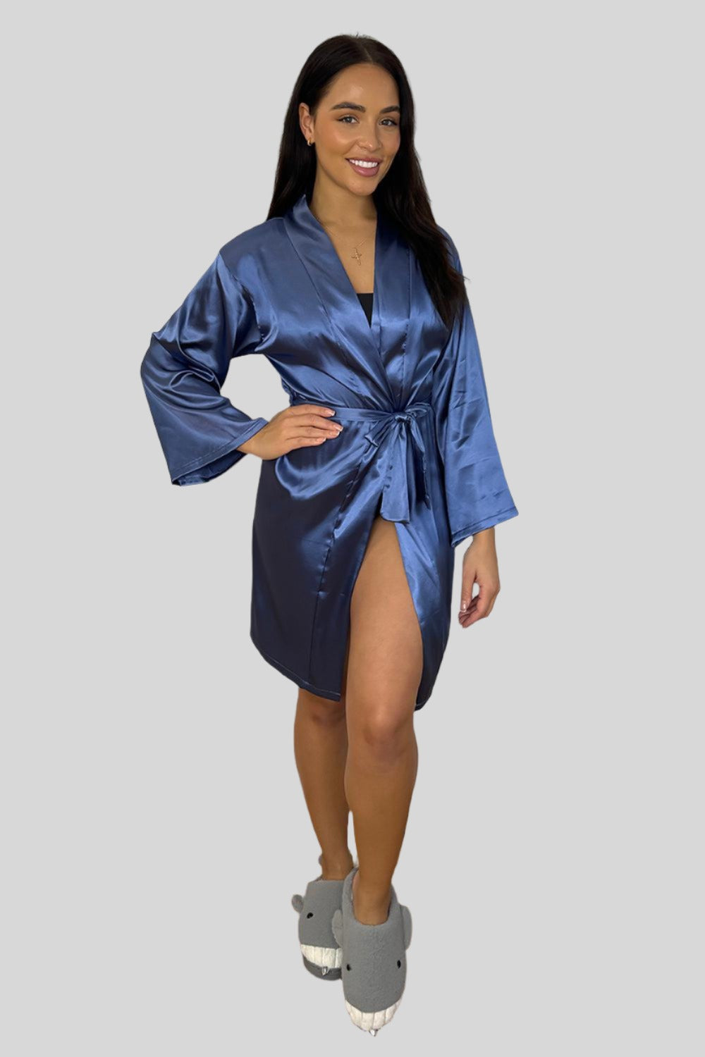 Wide Sleeves Belted Satin House Gown-SinglePrice