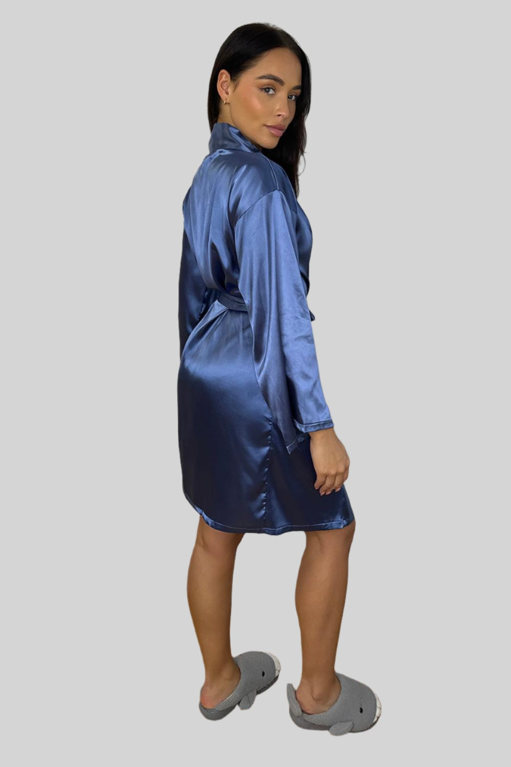 Wide Sleeves Belted Satin House Gown-SinglePrice