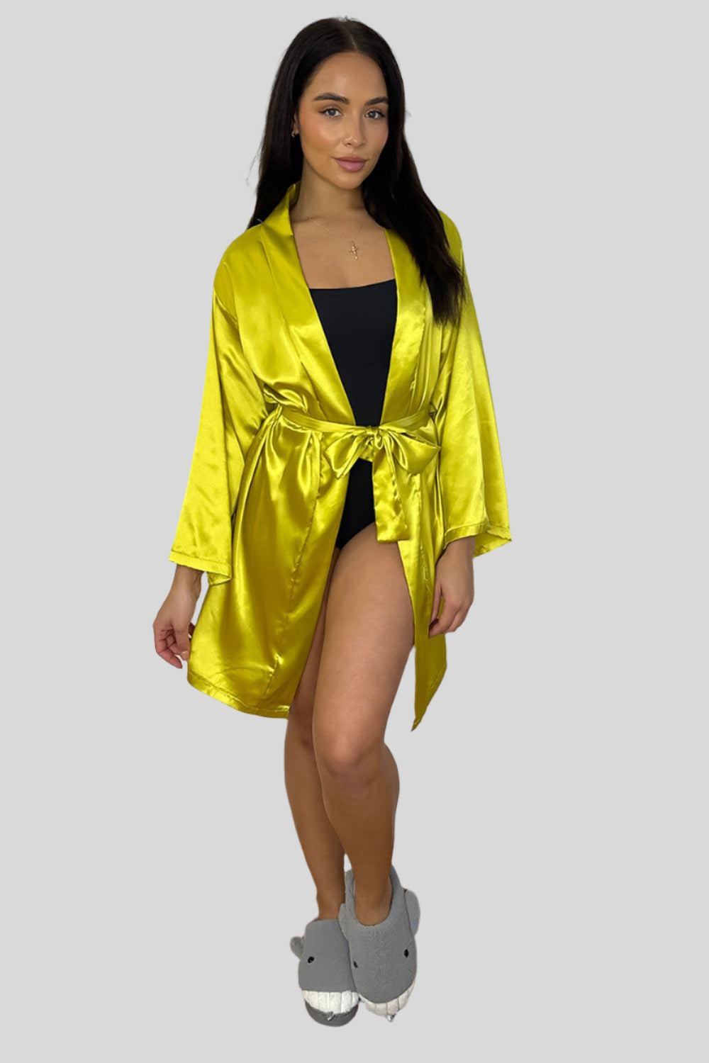 Wide Sleeves Belted Satin House Gown-SinglePrice