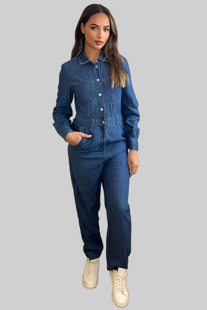 100% Cotton Denim Classic Yellow Stitch Jumpsuit-SinglePrice
