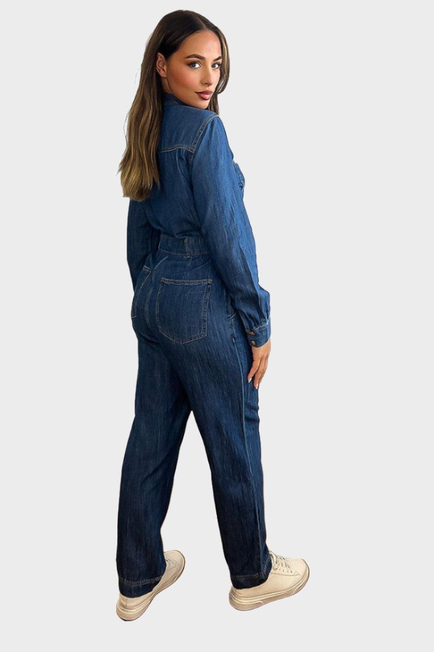 100% Cotton Denim Classic Yellow Stitch Jumpsuit-SinglePrice
