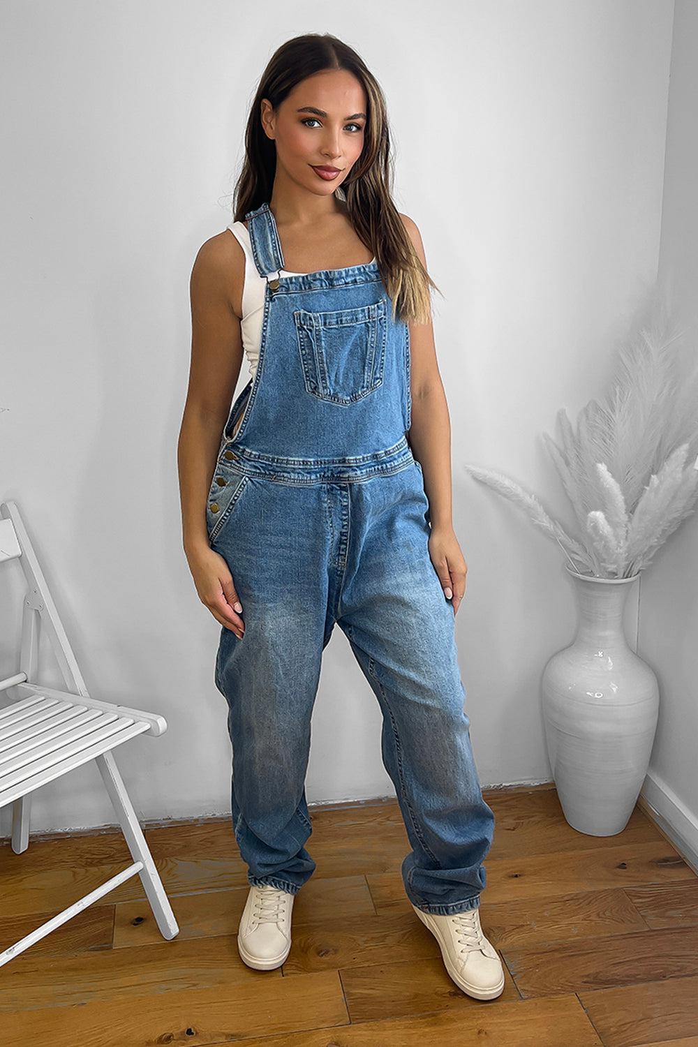 100% Cotton Kangaroo Pocket Denim Dangarees-SinglePrice