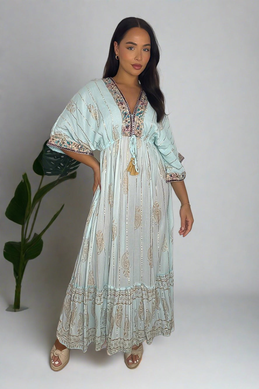 Sequins Embellished And Embroidered Maxi Kaftan Dress-SinglePrice