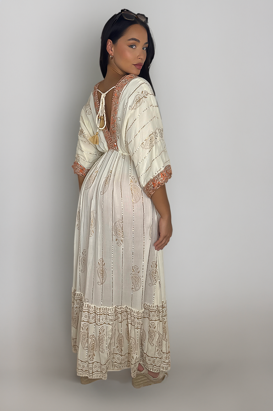 Sequins Embellished And Embroidered Maxi Kaftan Dress-SinglePrice