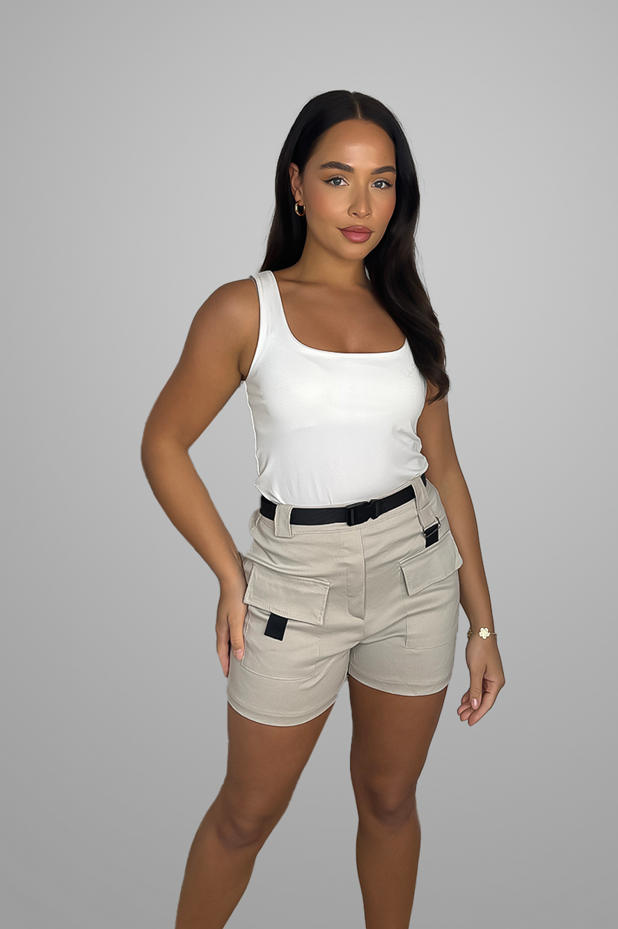 Wholesale Women's Stretchy Belted High Waisted Cargo Pocket Shorts (PACK OF 5)