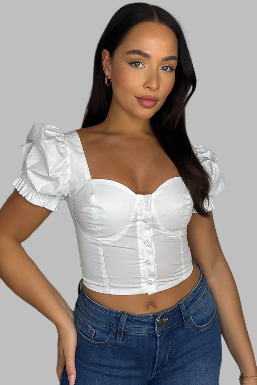 Cotton Cropped Milkmaid Top-SinglePrice
