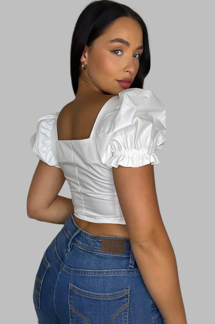 Cotton Cropped Milkmaid Top-SinglePrice