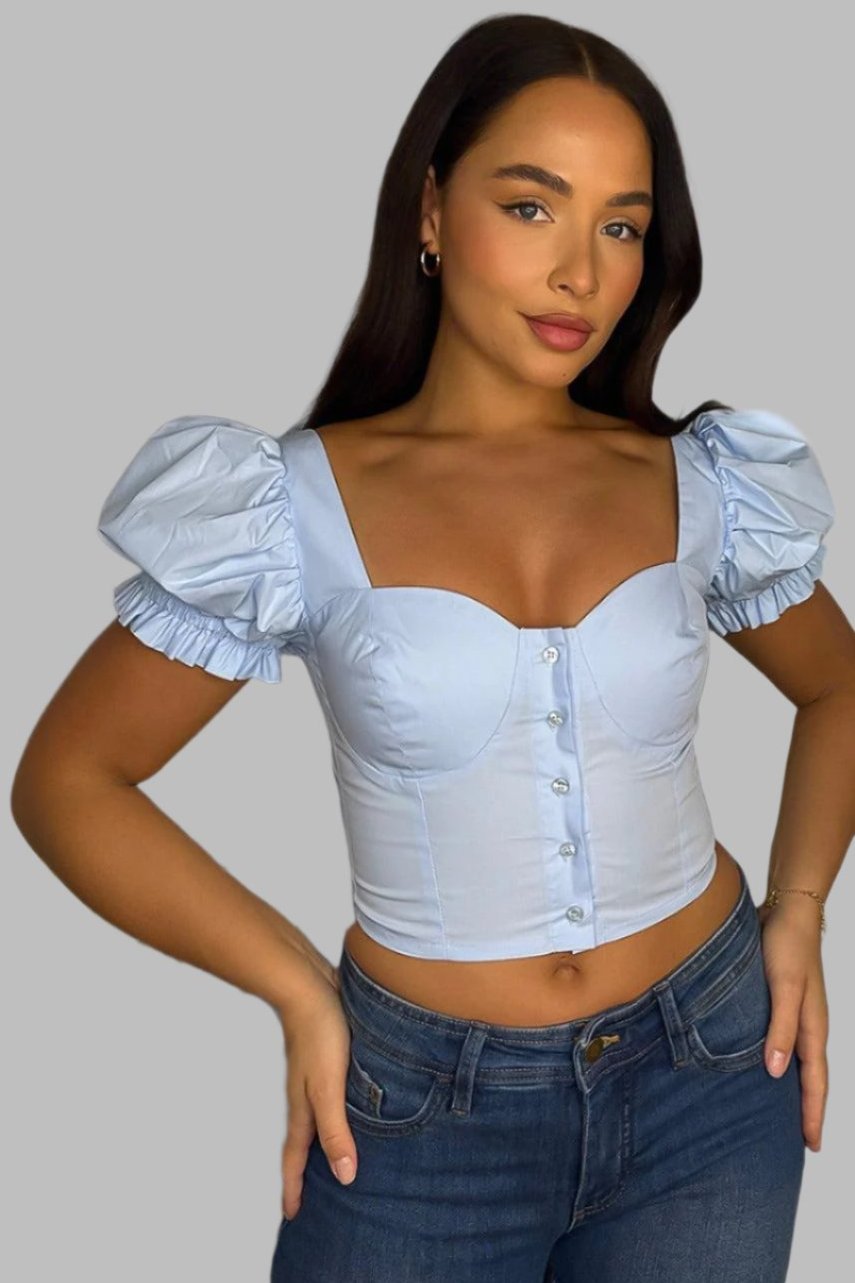 Cotton Cropped Milkmaid Top-SinglePrice