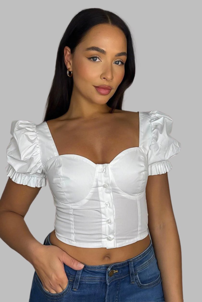 Cotton Cropped Milkmaid Top-SinglePrice