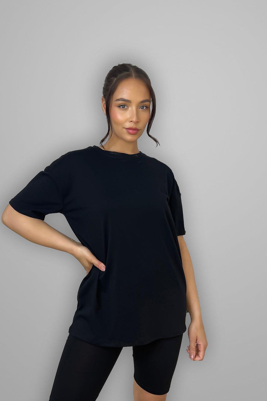 Cotton Blend High Neck T-shirt And Cycling Shorts Set