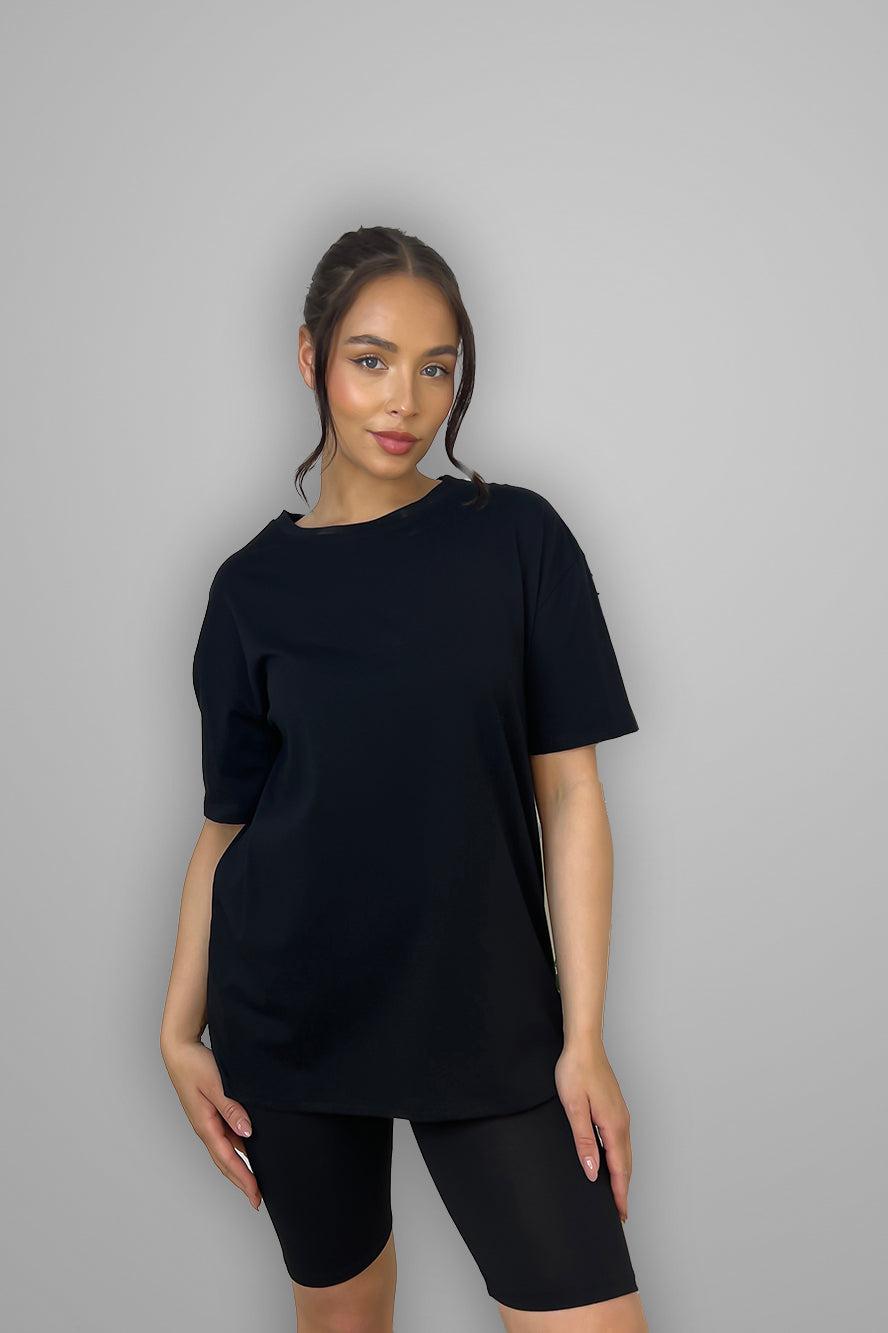 Cotton Blend High Neck T-shirt And Cycling Shorts Set