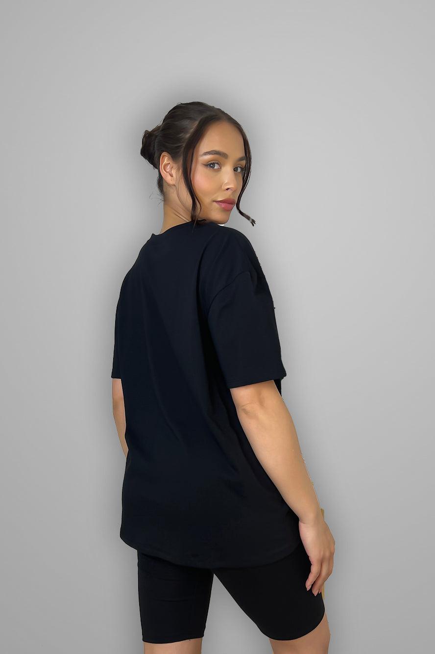 Cotton Blend High Neck T-shirt And Cycling Shorts Set