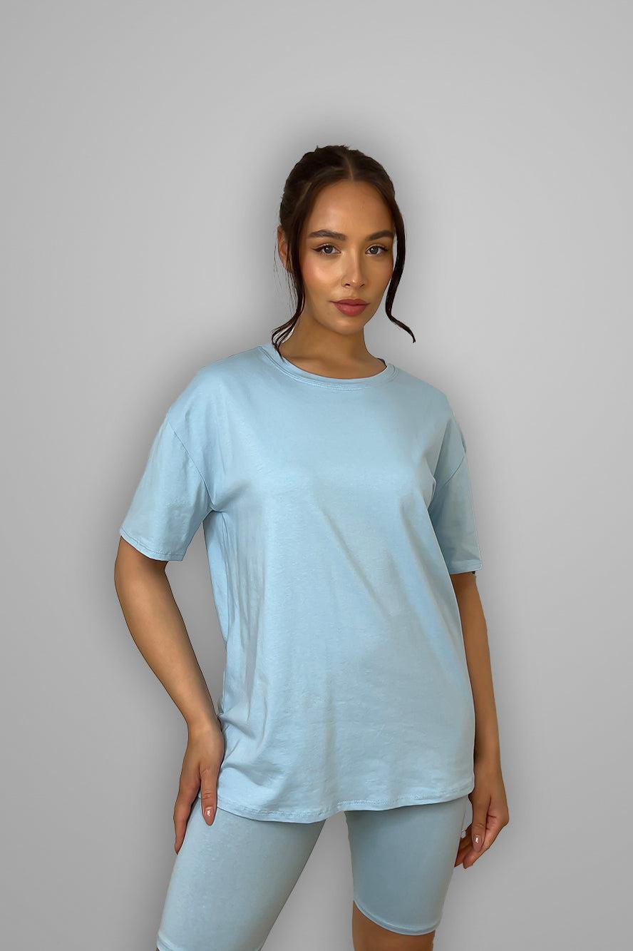 Cotton Blend High Neck T-shirt And Cycling Shorts Set