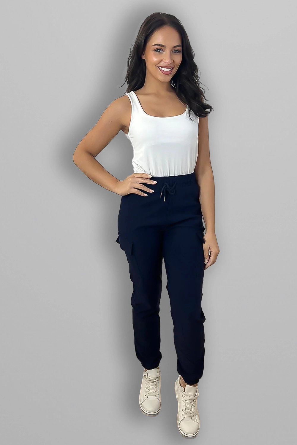 Utility Side Pockets Elastic Waist Jogger Trousers