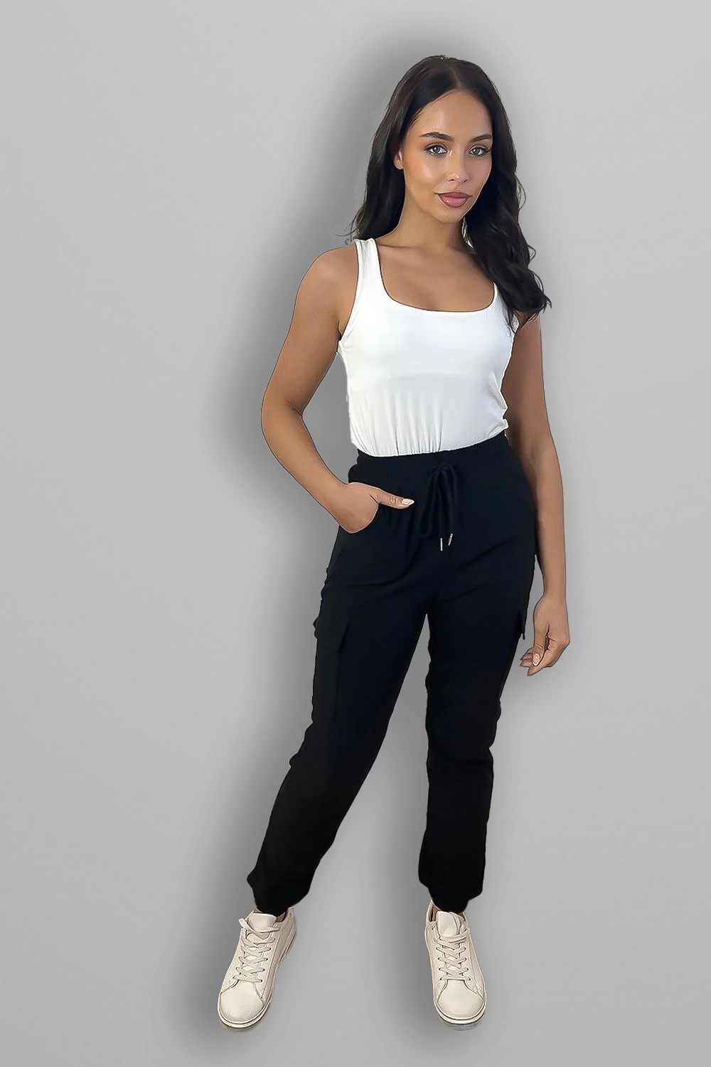 Utility Side Pockets Elastic Waist Jogger Trousers