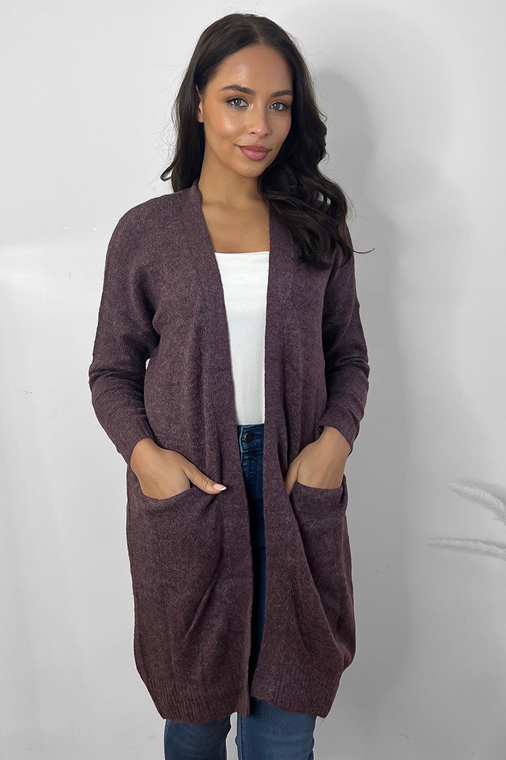 Slip Pockets To Side Open Front Batwing Cardigan-SinglePrice