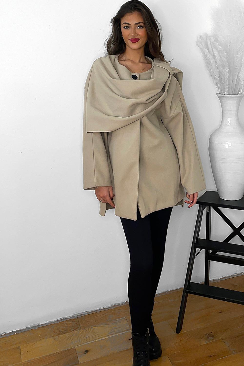 Throw Over Shoulder Detail Coat-SinglePrice
