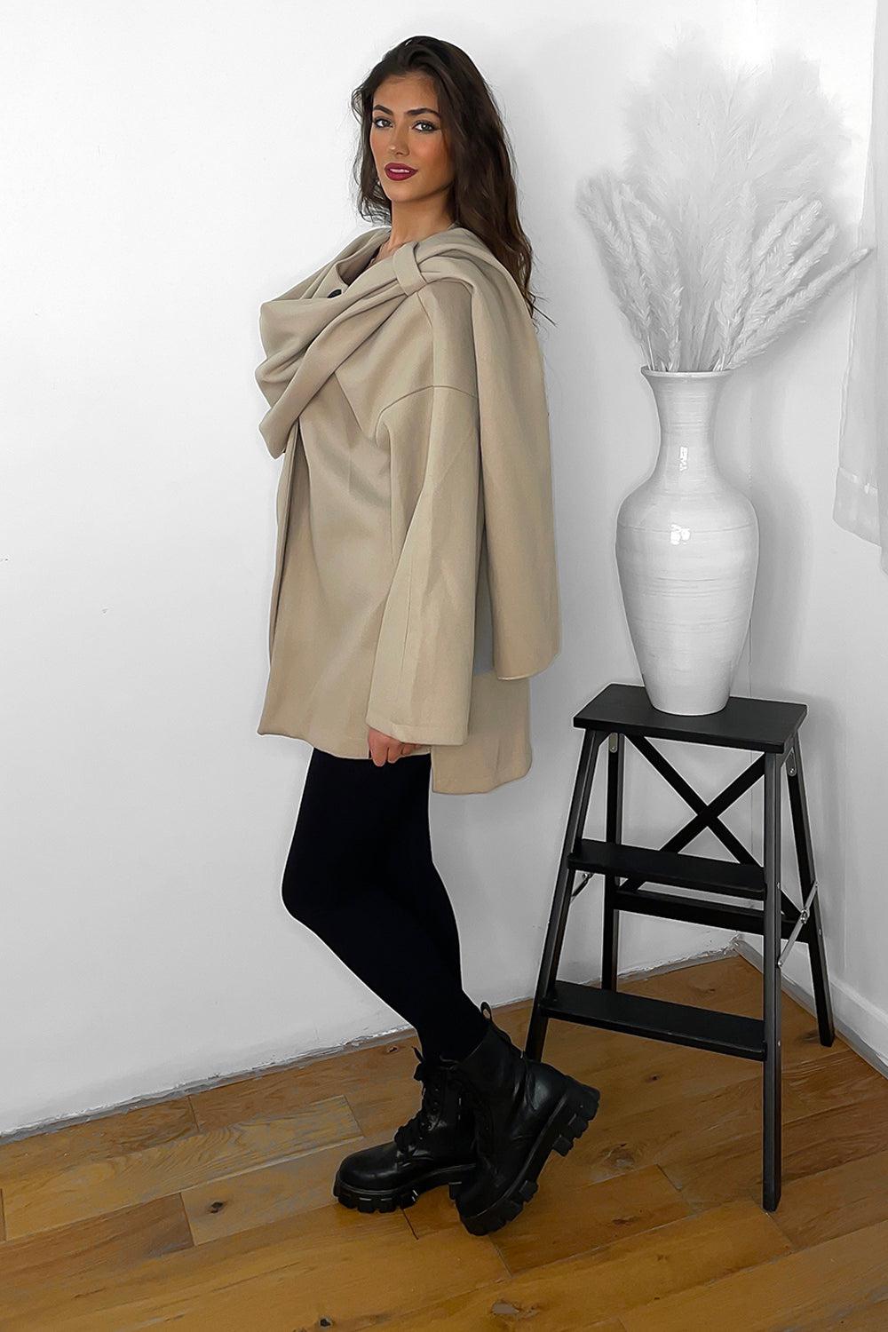 Throw Over Shoulder Detail Coat-SinglePrice