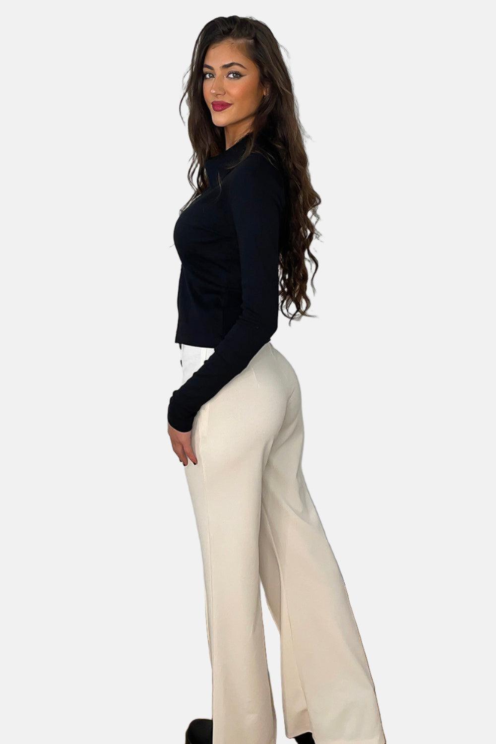 Double Breasted Buttons Details High Waist Trousers-SinglePrice