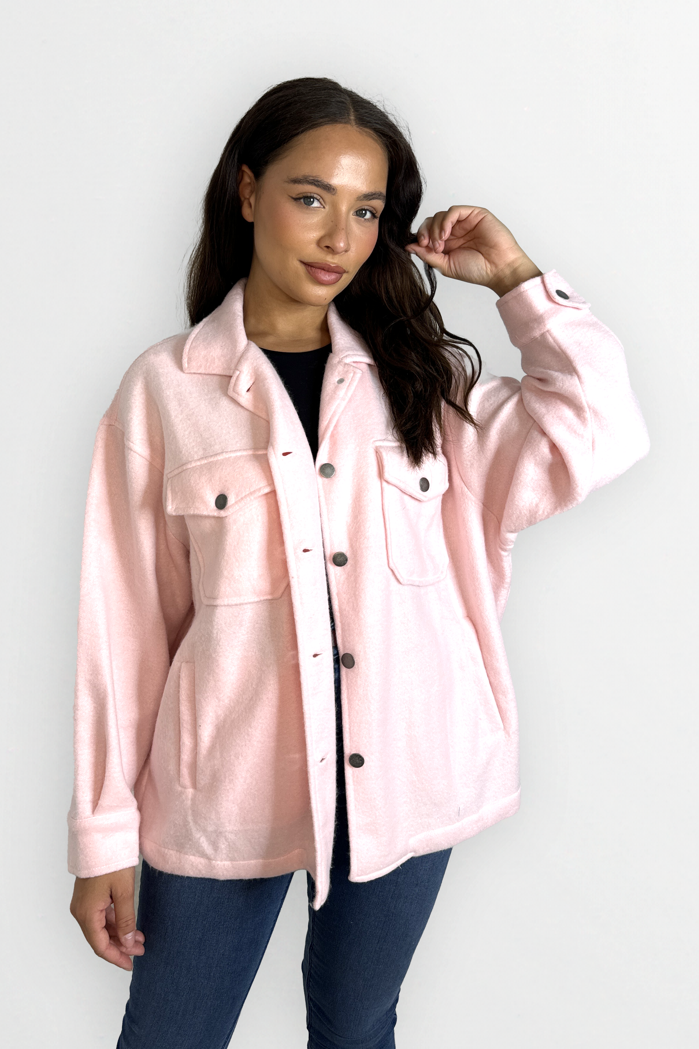 Fleeced Large Pocket Plain Shacket-SinglePrice