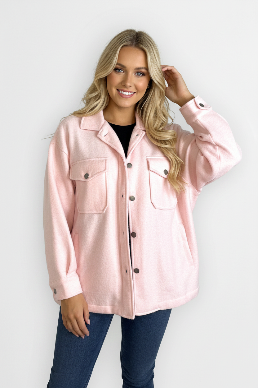Fleeced Large Pocket Plain Shacket-SinglePrice
